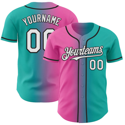 Custom Aqua White Pink-Black Authentic Gradient Fashion Baseball Jersey - Main View