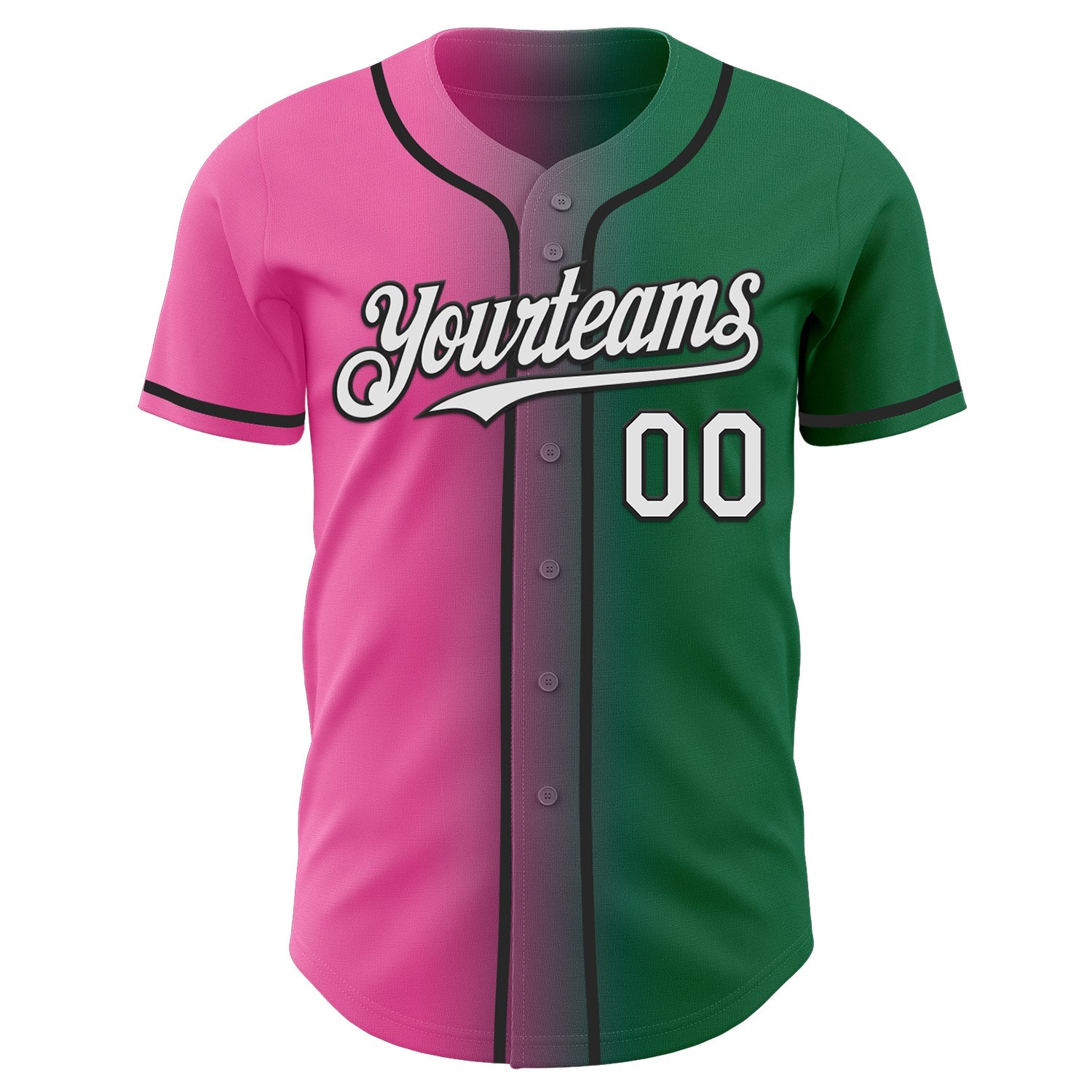 Custom Kelly Green White Pink-Black Authentic Gradient Fashion Baseball Jersey view 2