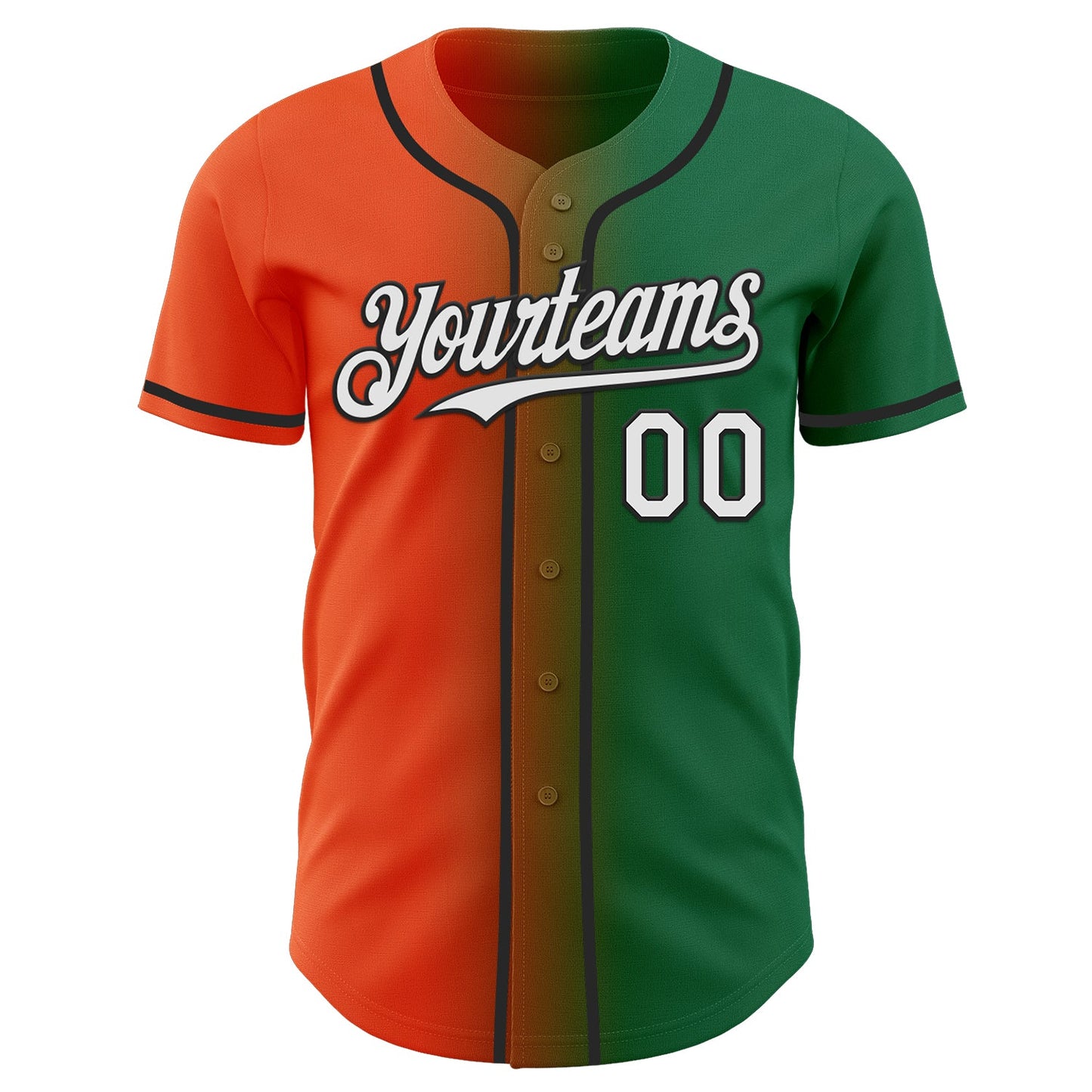 Custom Kelly Green White Orange-Black Authentic Gradient Fashion Baseball Jersey view 2