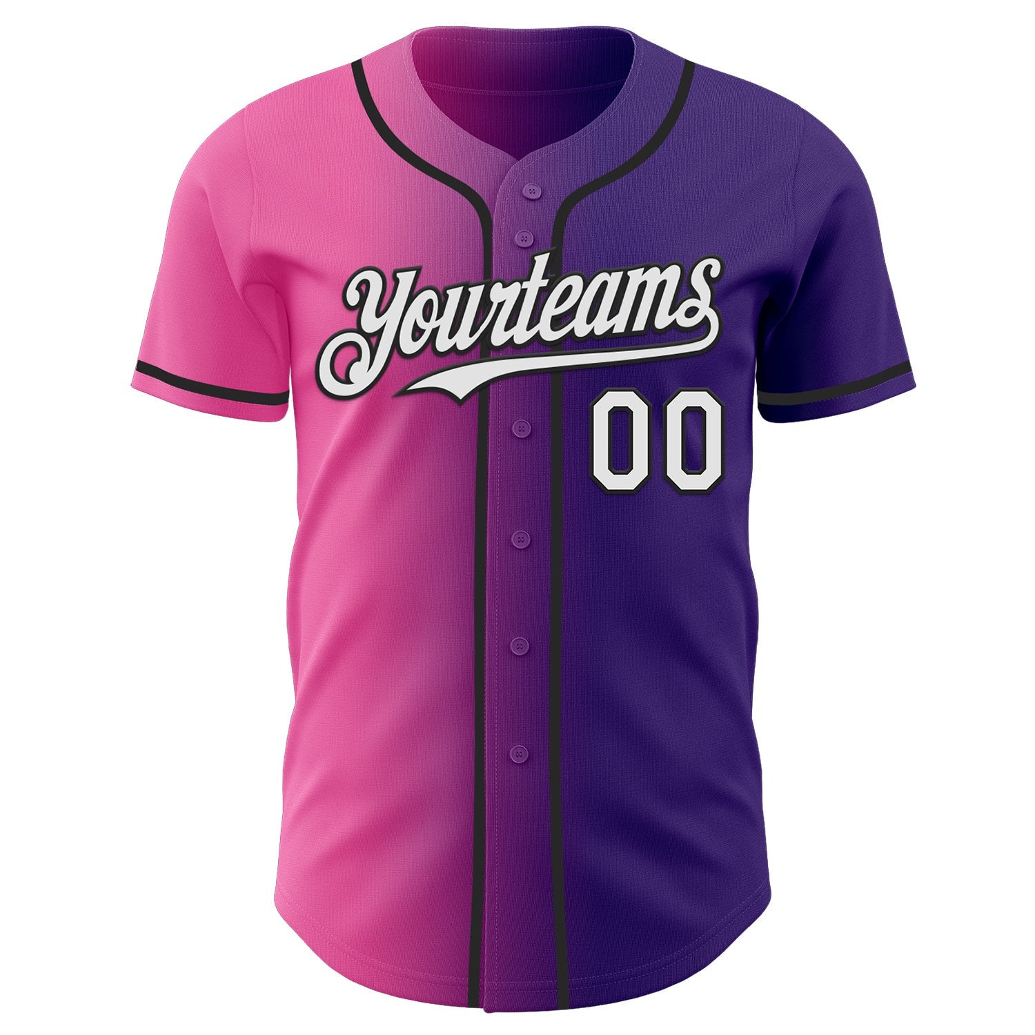 Custom Purple White Pink-Black Authentic Gradient Fashion Baseball Jersey view 2