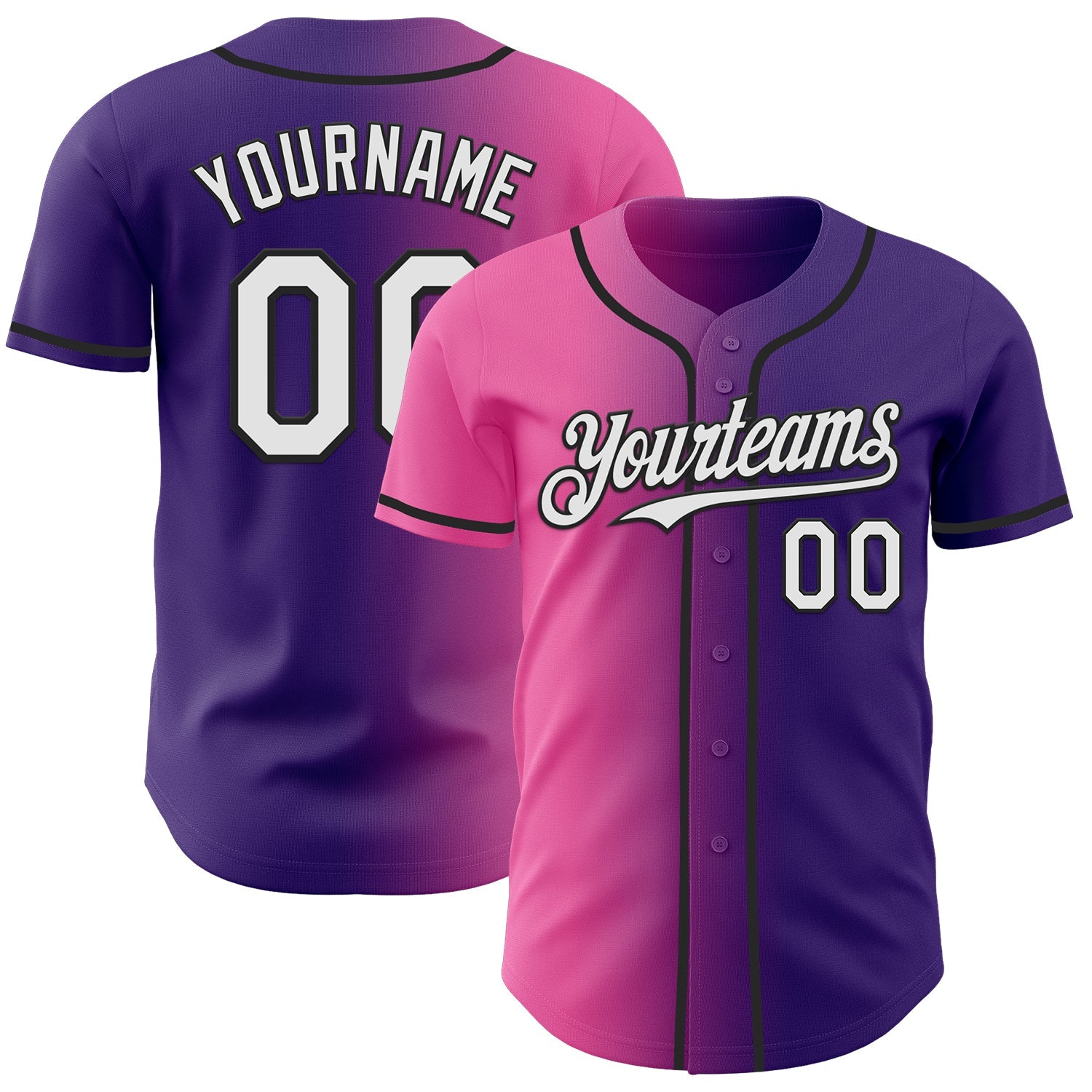 Custom Purple White Pink-Black Authentic Gradient Fashion Baseball Jersey - Main View