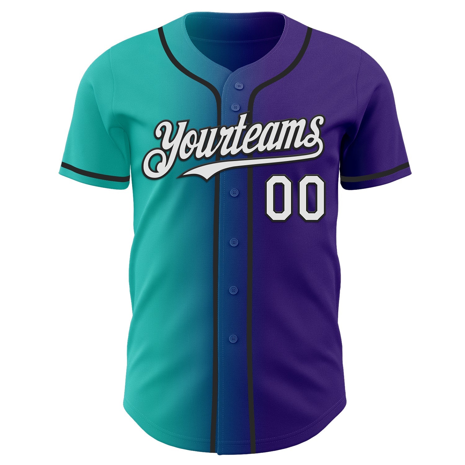Custom Purple White Aqua-Black Authentic Gradient Fashion Baseball Jersey view 2