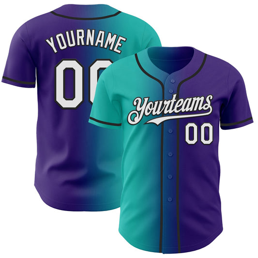 Custom Purple White Aqua-Black Authentic Gradient Fashion Baseball Jersey - Main View