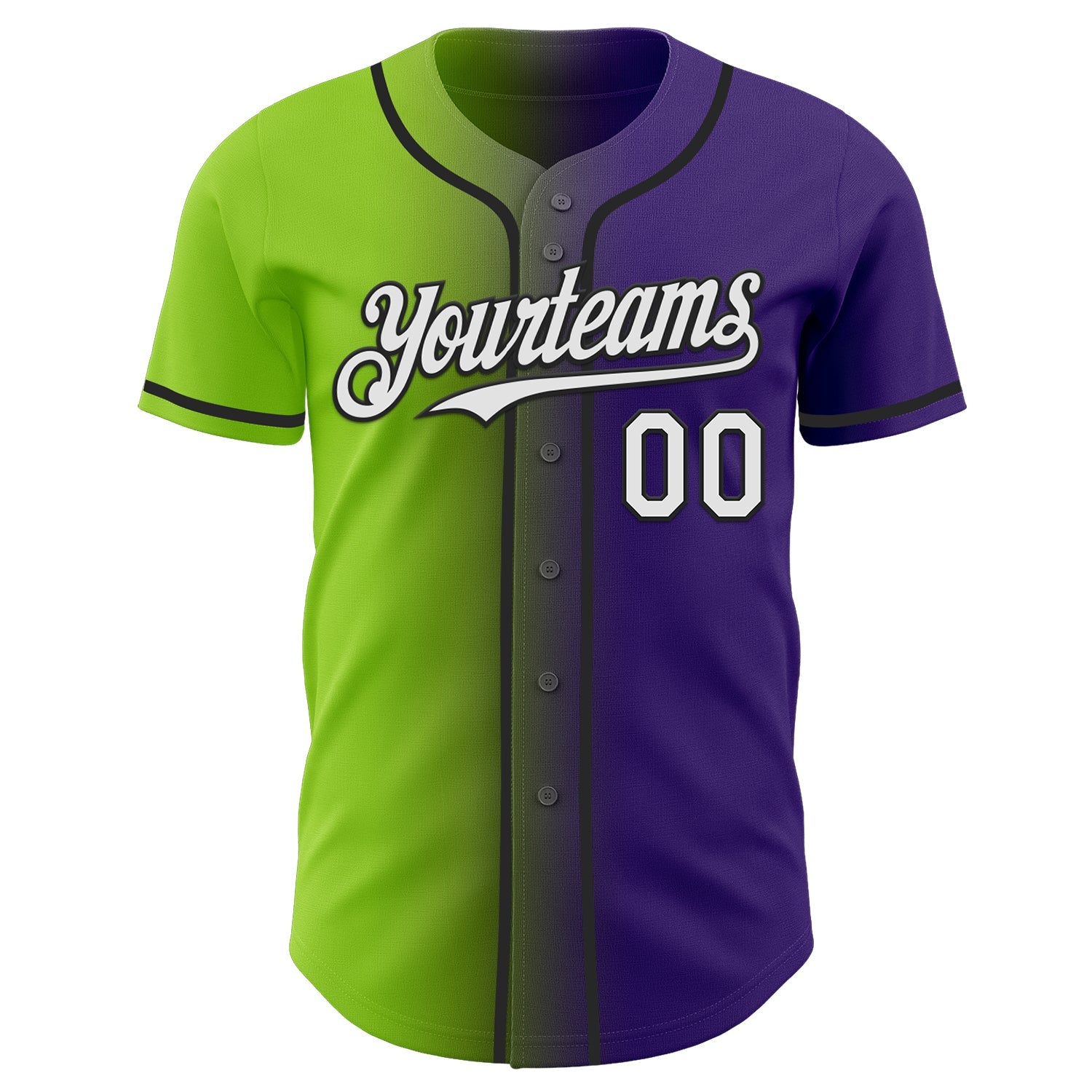 Custom Purple White Neon Green-Black Authentic Gradient Fashion Baseball Jersey view 2