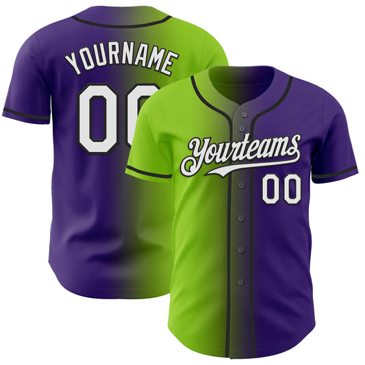Custom Purple White Neon Green-Black Authentic Gradient Fashion Baseball Jersey - Main View