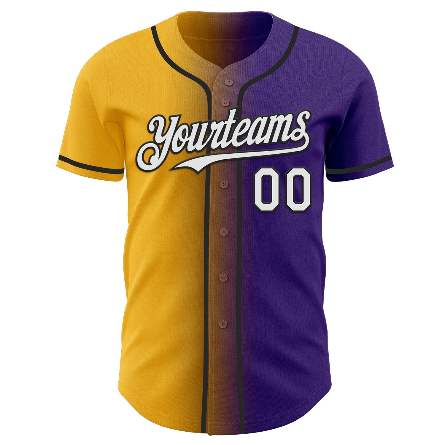 Custom Purple White Gold-Black Authentic Gradient Fashion Baseball Jersey view 2