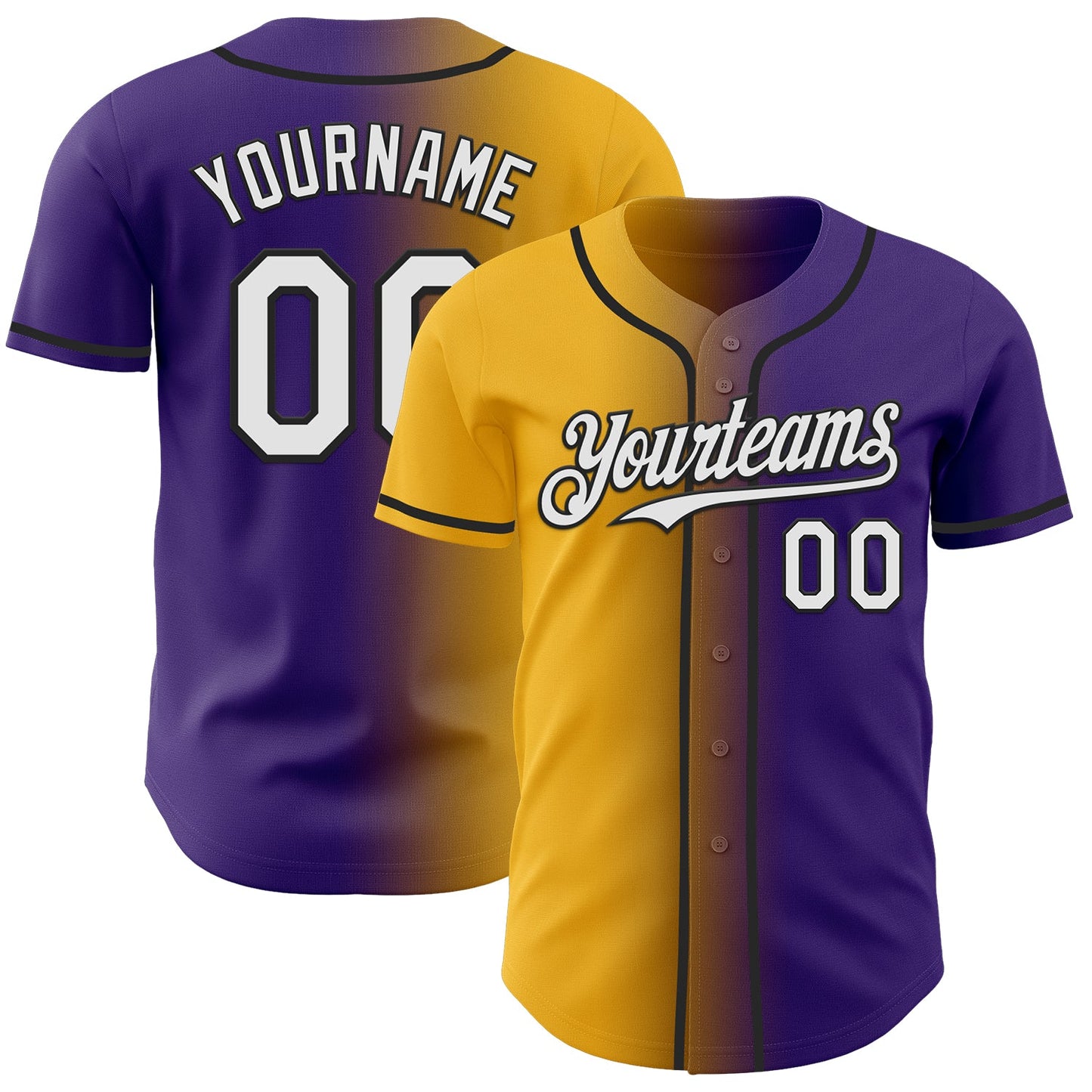 Custom Purple White Gold-Black Authentic Gradient Fashion Baseball Jersey - Main View