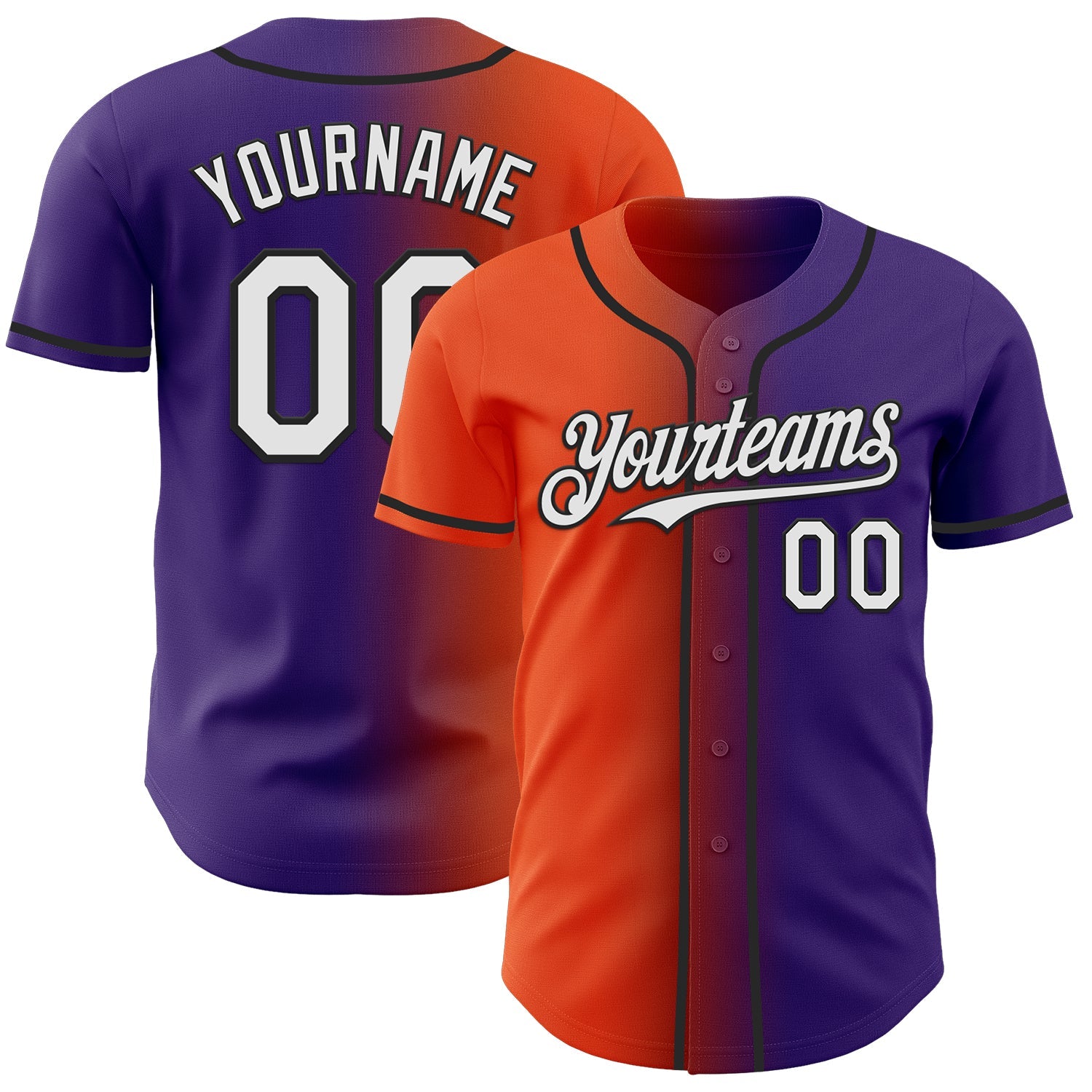 Custom Purple White Orange-Black Authentic Gradient Fashion Baseball Jersey - Main View