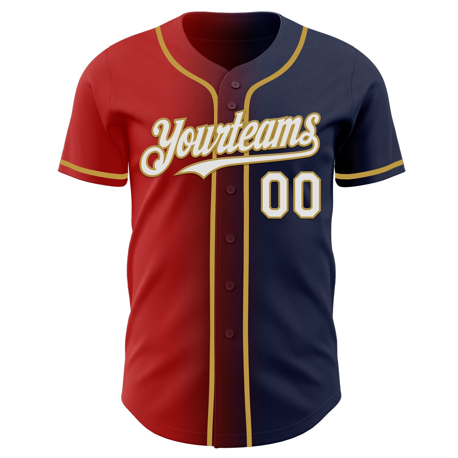 Custom Navy White Red-Old Gold Authentic Gradient Fashion Baseball Jersey view 2