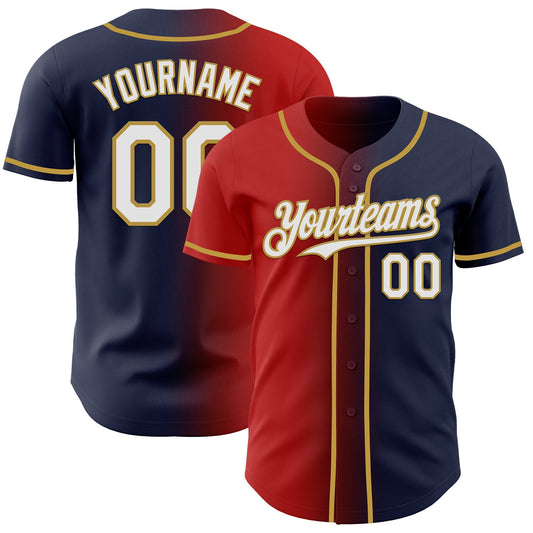 Custom Navy White Red-Old Gold Authentic Gradient Fashion Baseball Jersey - Main View