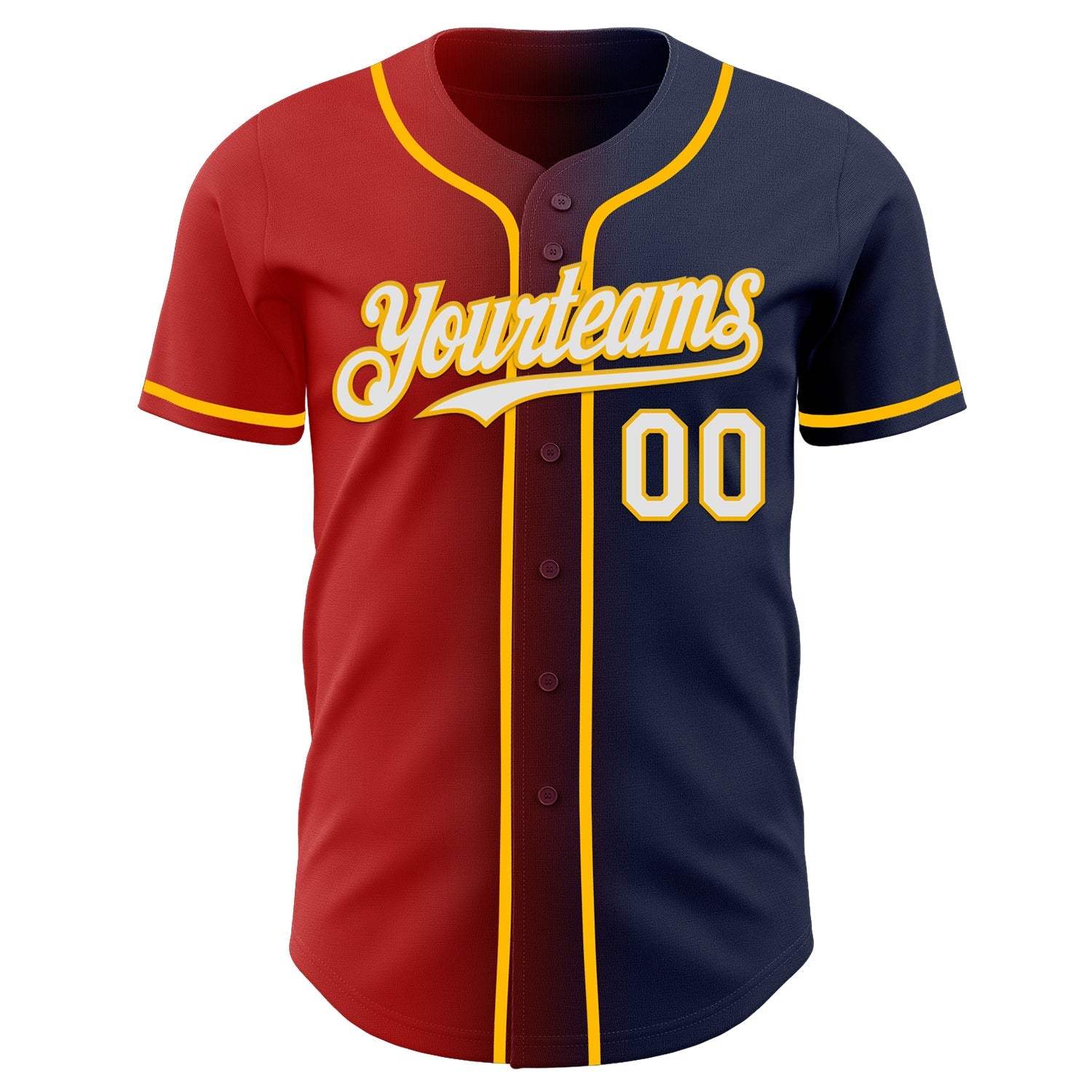 Custom Navy White Red-Gold Authentic Gradient Fashion Baseball Jersey view 2
