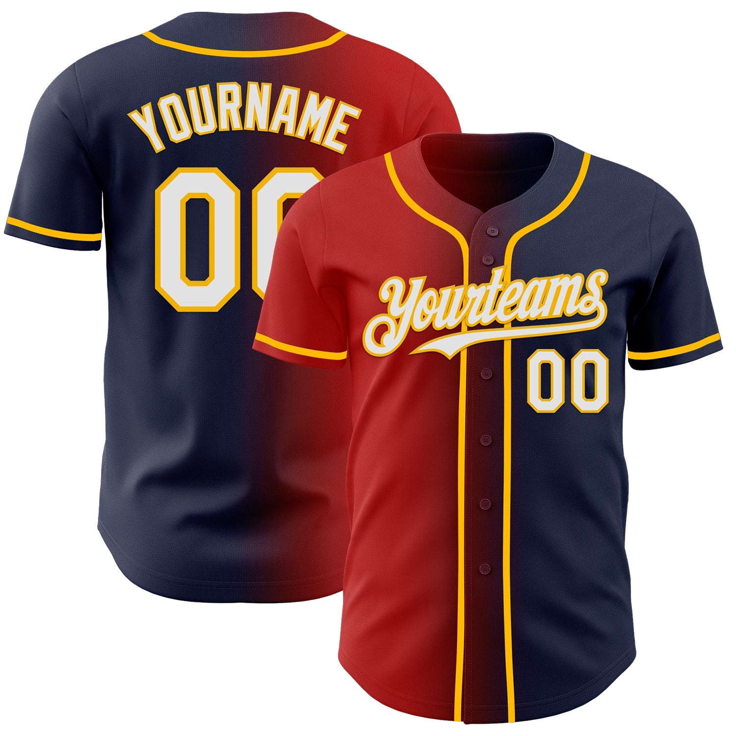 Custom Navy White Red-Gold Authentic Gradient Fashion Baseball Jersey - Main View