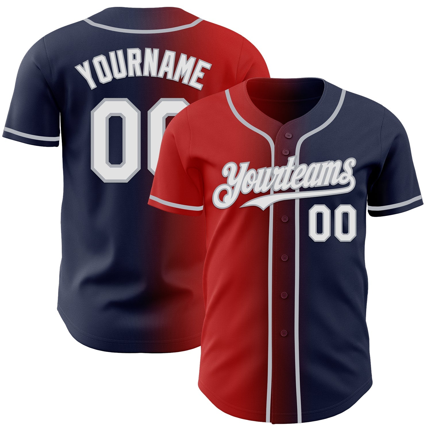 Custom Navy White Red-Gray Authentic Gradient Fashion Baseball Jersey - Main View