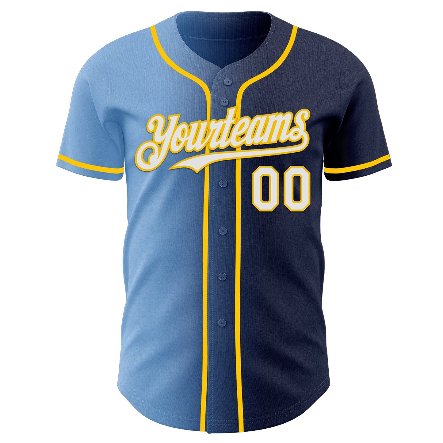 Custom Navy White Light Blue-Yellow Authentic Gradient Fashion Baseball Jersey view 2