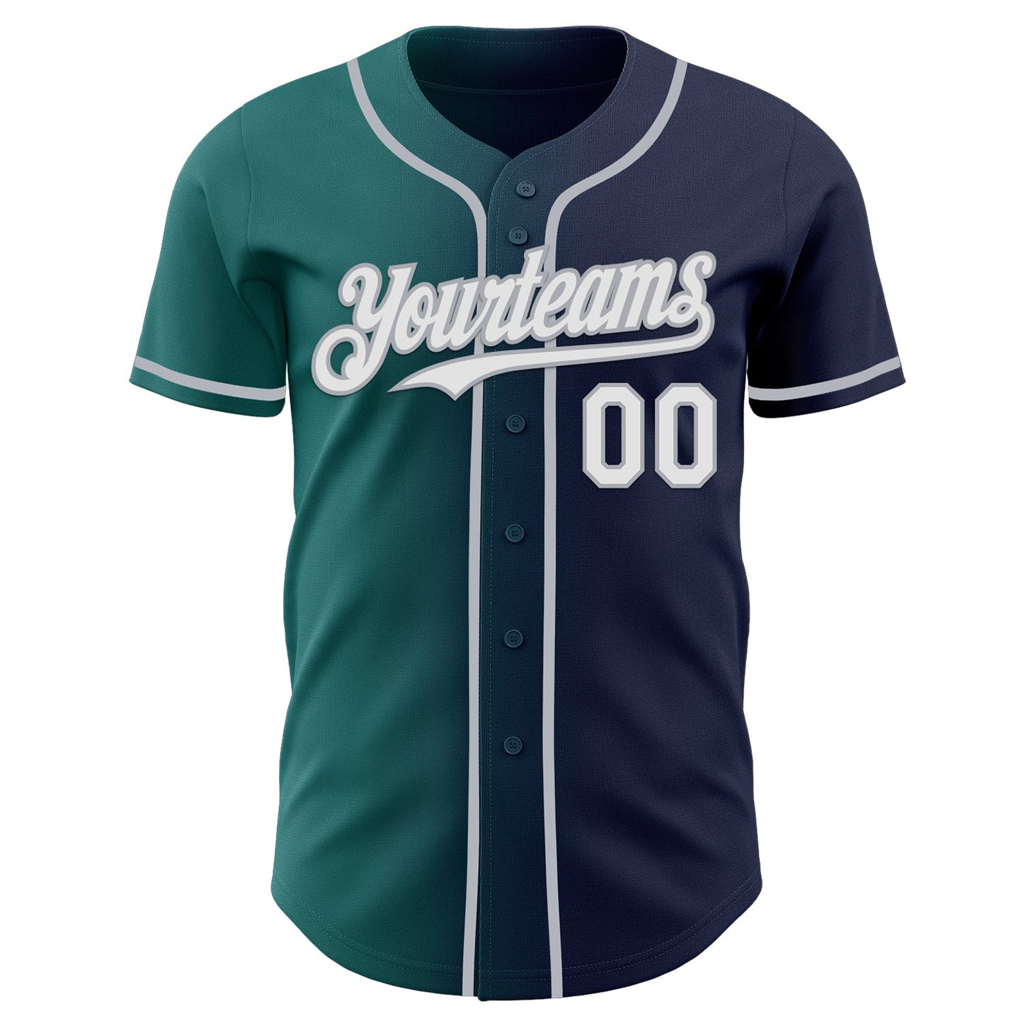 Custom Navy White Teal-Gray Authentic Gradient Fashion Baseball Jersey view 2