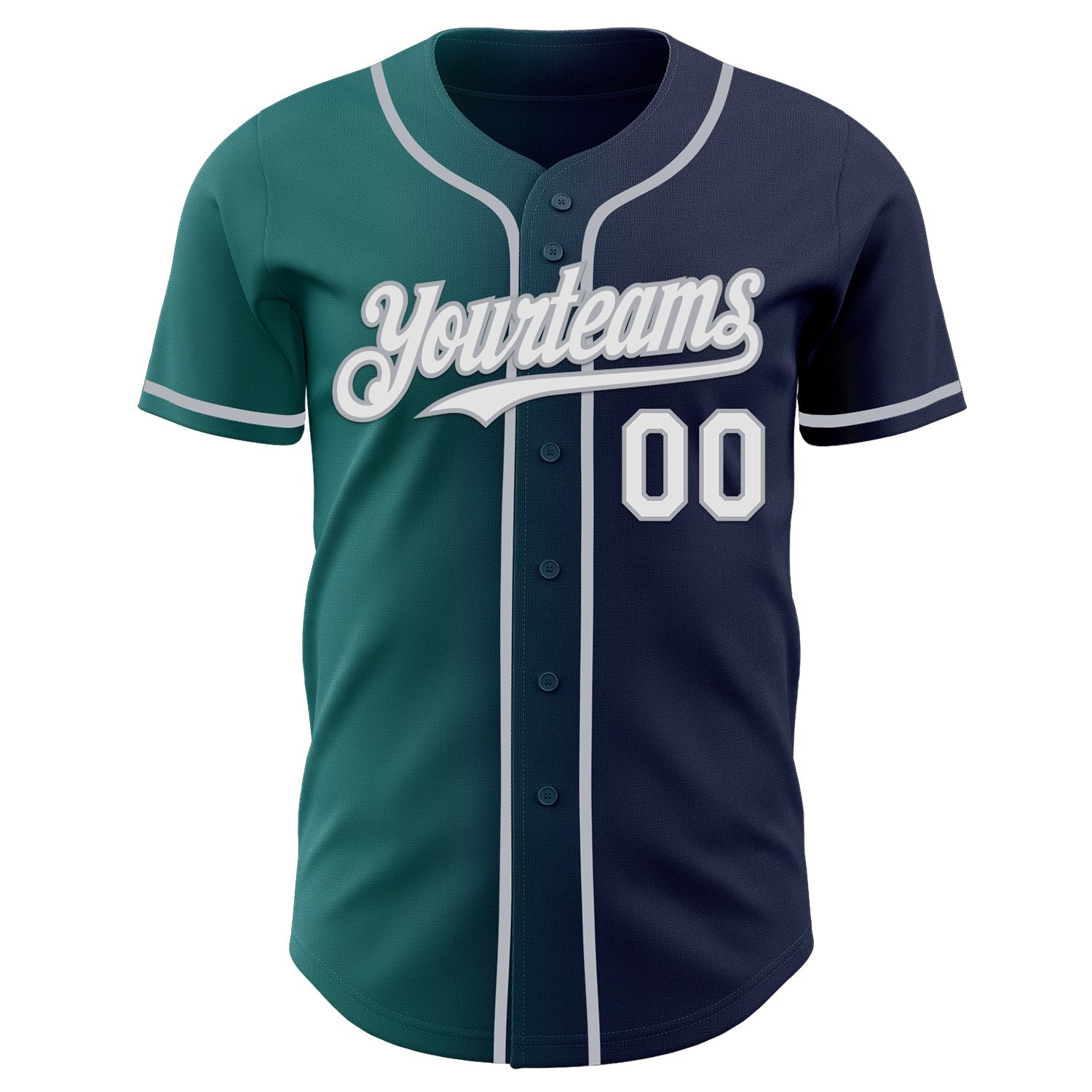 Custom Navy White Teal-Gray Authentic Gradient Fashion Baseball Jersey view 2