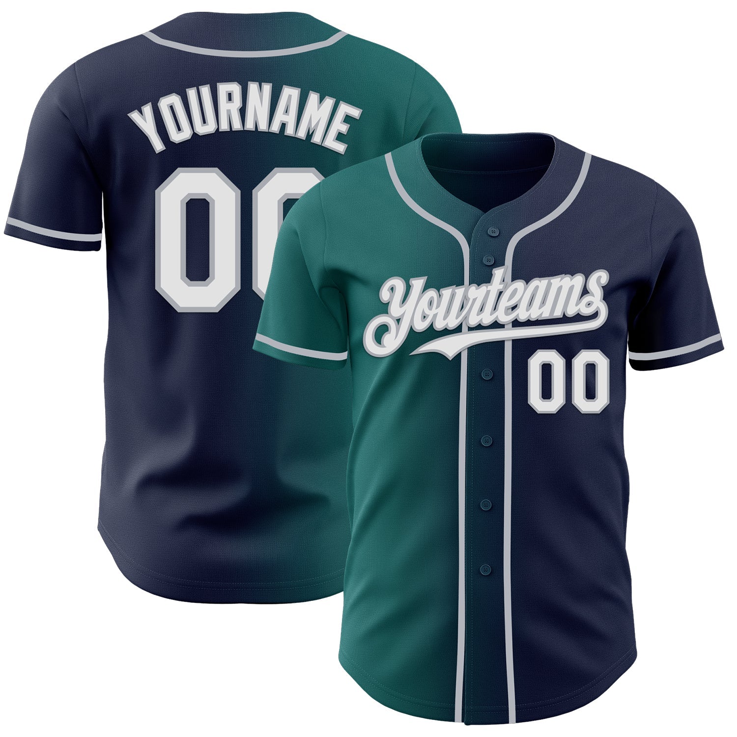 Custom Navy White Teal-Gray Authentic Gradient Fashion Baseball Jersey - Main View