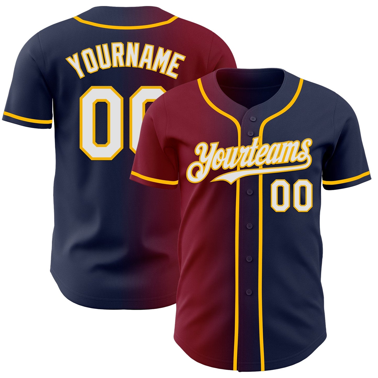 Custom Navy White Crimson-Gold Authentic Gradient Fashion Baseball Jersey - Main View