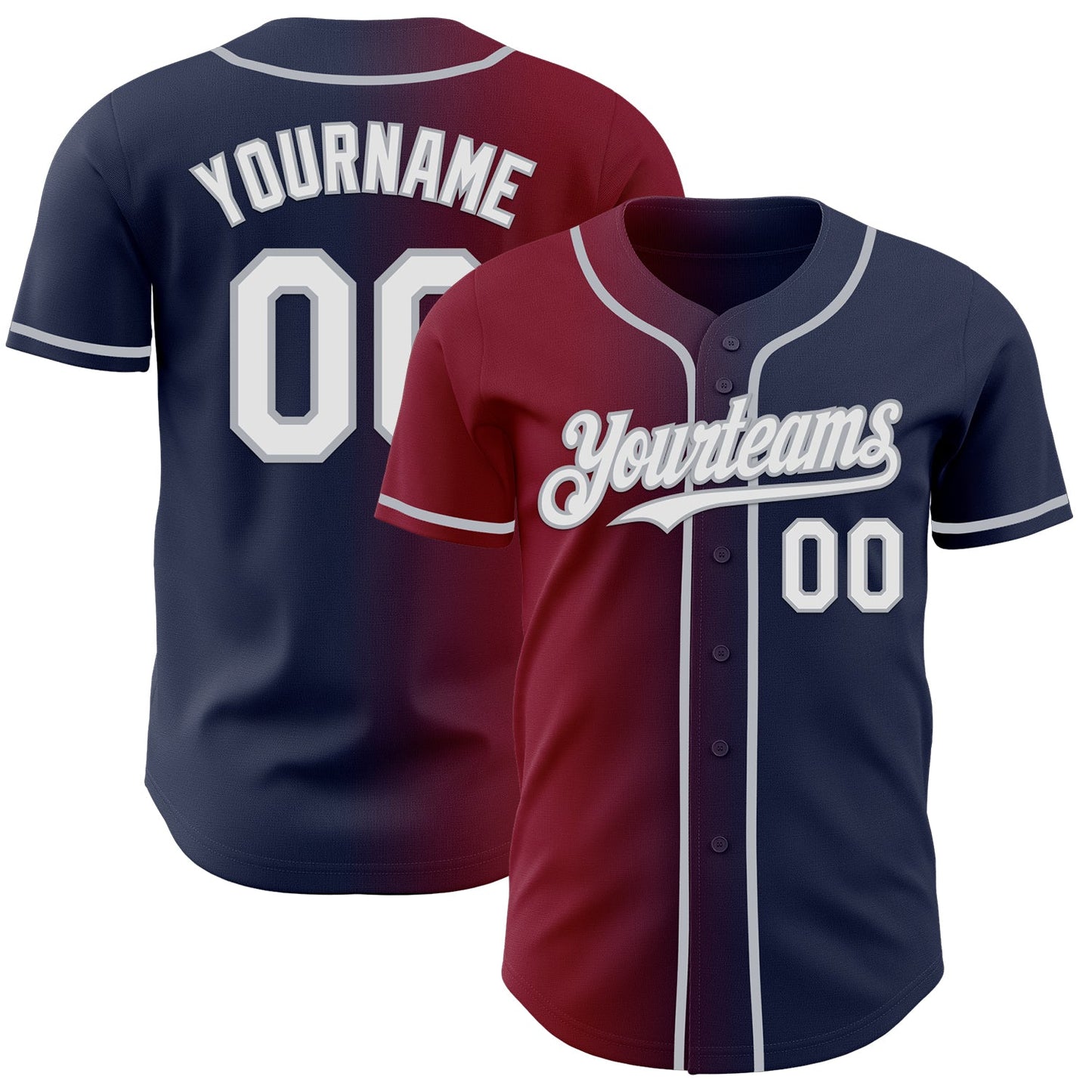 Custom Navy White Crimson-Gray Authentic Gradient Fashion Baseball Jersey - Main View