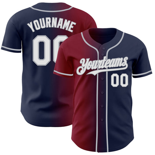 Custom Navy White Crimson-Gray Authentic Gradient Fashion Baseball Jersey - Main View