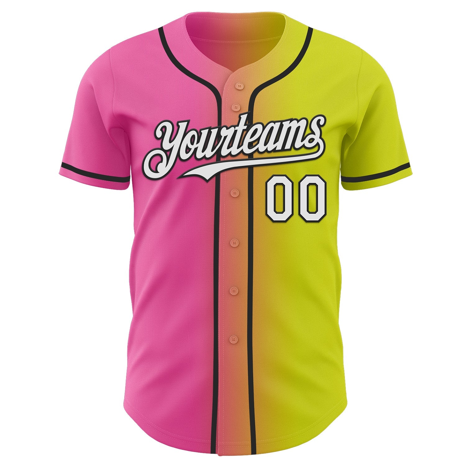 Custom Neon Yellow White Pink-Black Authentic Gradient Fashion Baseball Jersey view 2