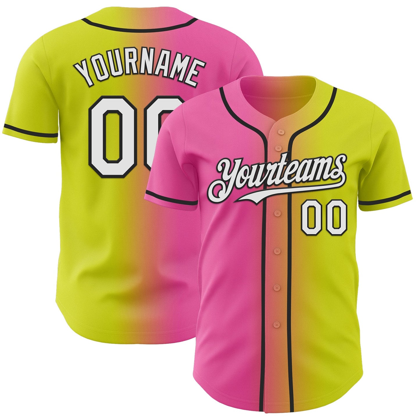 Custom Neon Yellow White Pink-Black Authentic Gradient Fashion Baseball Jersey - Main View