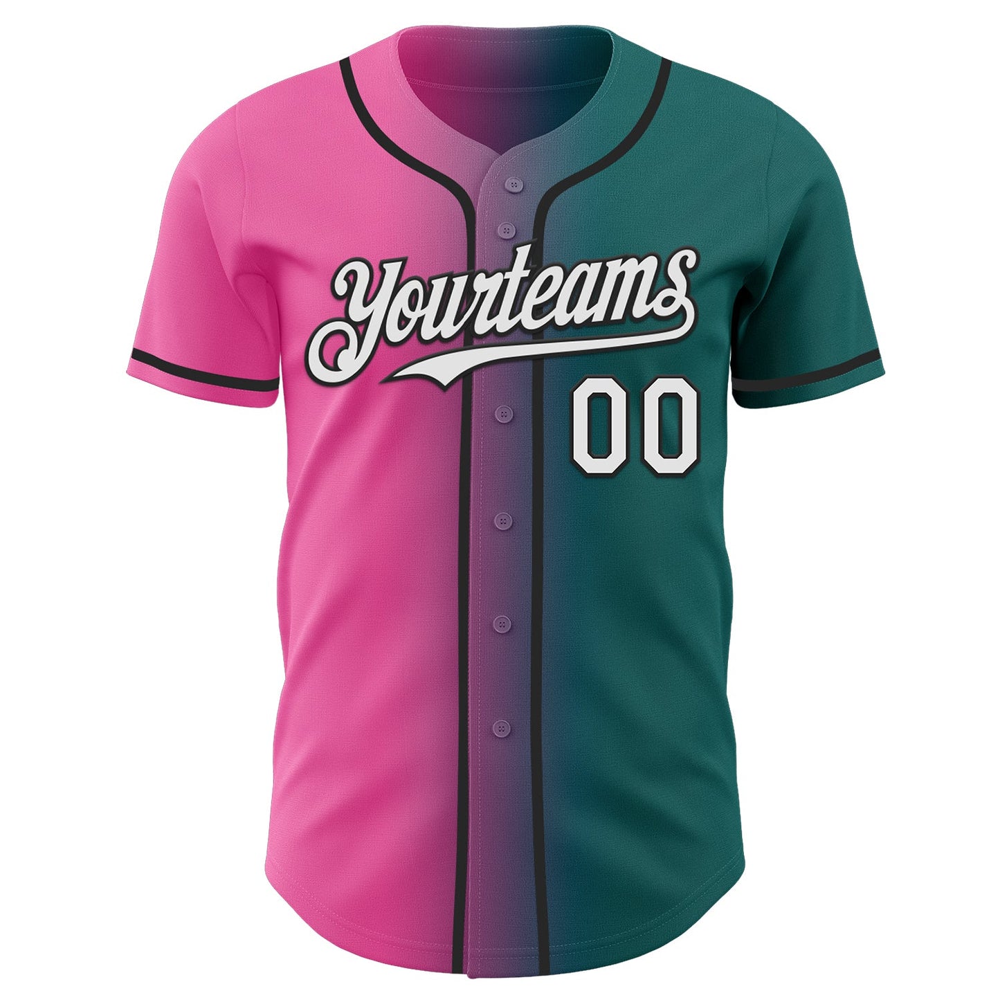 Custom Teal White Pink-Black Authentic Gradient Fashion Baseball Jersey view 2