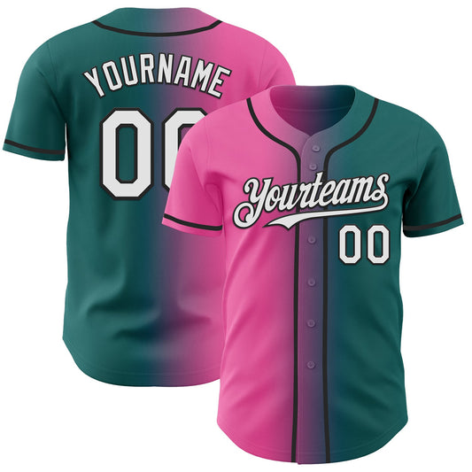 Custom Teal White Pink-Black Authentic Gradient Fashion Baseball Jersey - Main View
