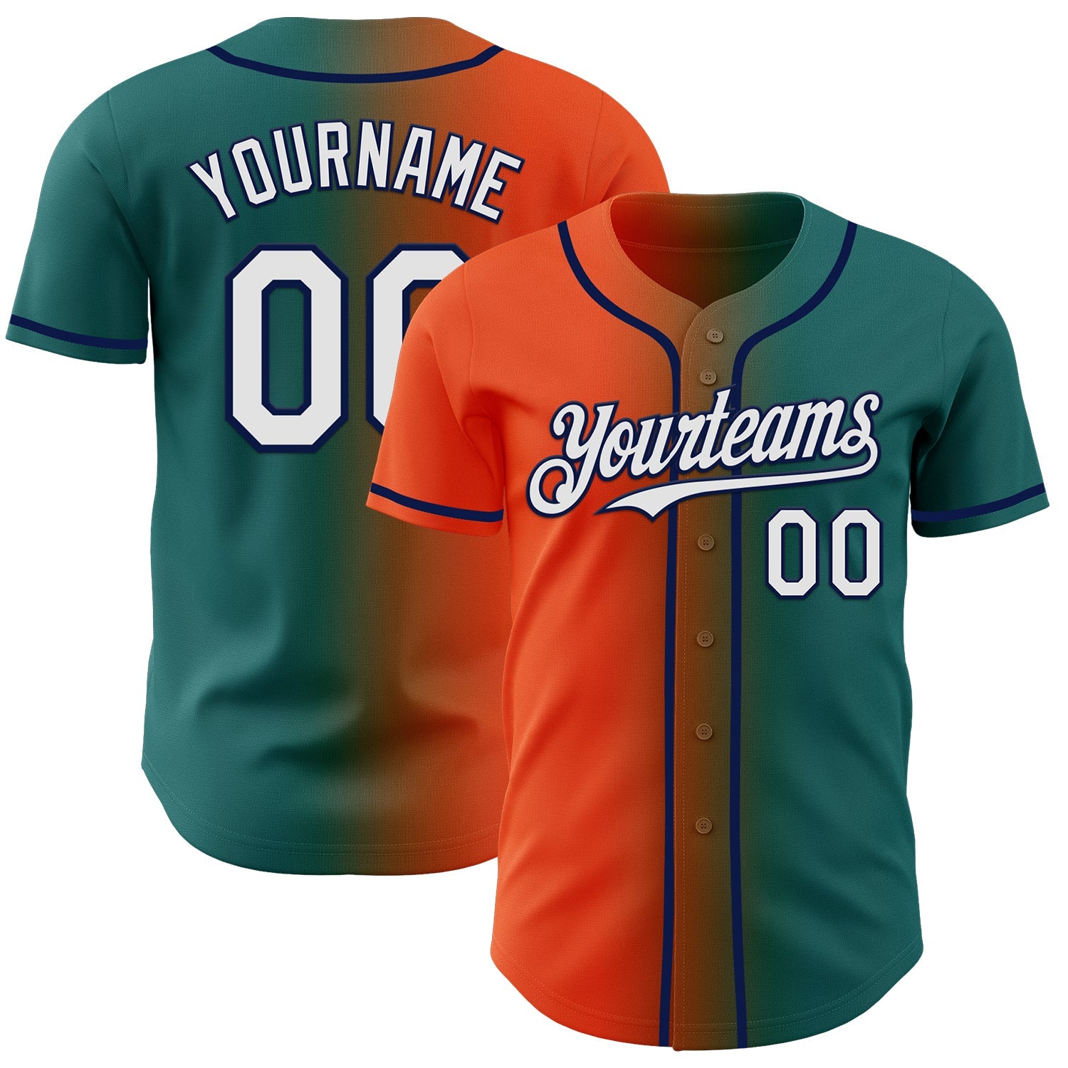 Custom Teal White Orange-Navy Authentic Gradient Fashion Baseball Jersey - Main View