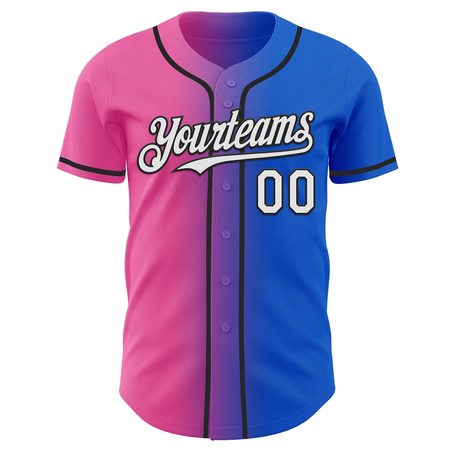 Custom Thunder Blue White Pink-Black Authentic Gradient Fashion Baseball Jersey view 2