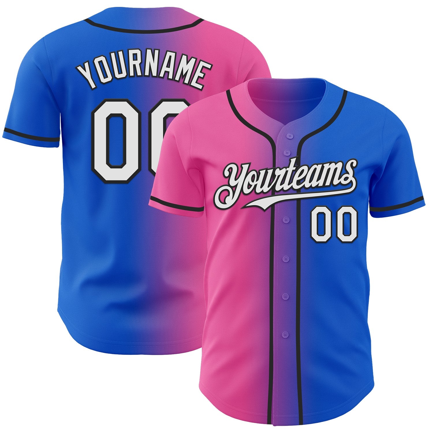 Custom Thunder Blue White Pink-Black Authentic Gradient Fashion Baseball Jersey - Main View