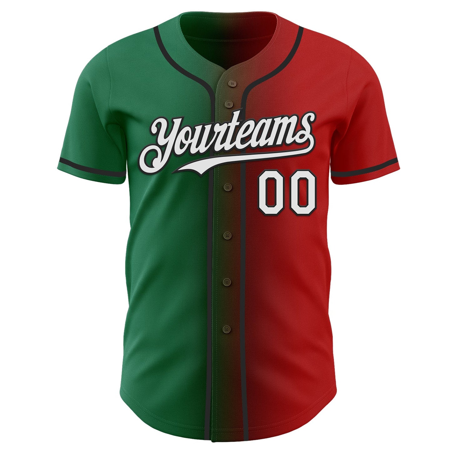 Custom Red White Kelly Green-Black Authentic Gradient Fashion Baseball Jersey view 2