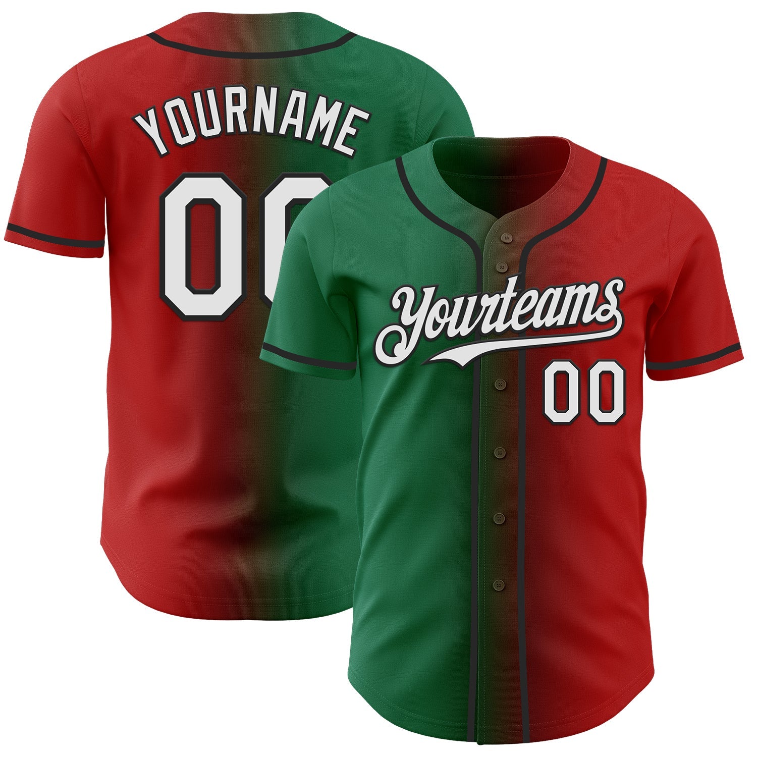 Custom Red White Kelly Green-Black Authentic Gradient Fashion Baseball Jersey - Main View