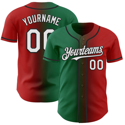 Custom Red White Kelly Green-Black Authentic Gradient Fashion Baseball Jersey - Main View