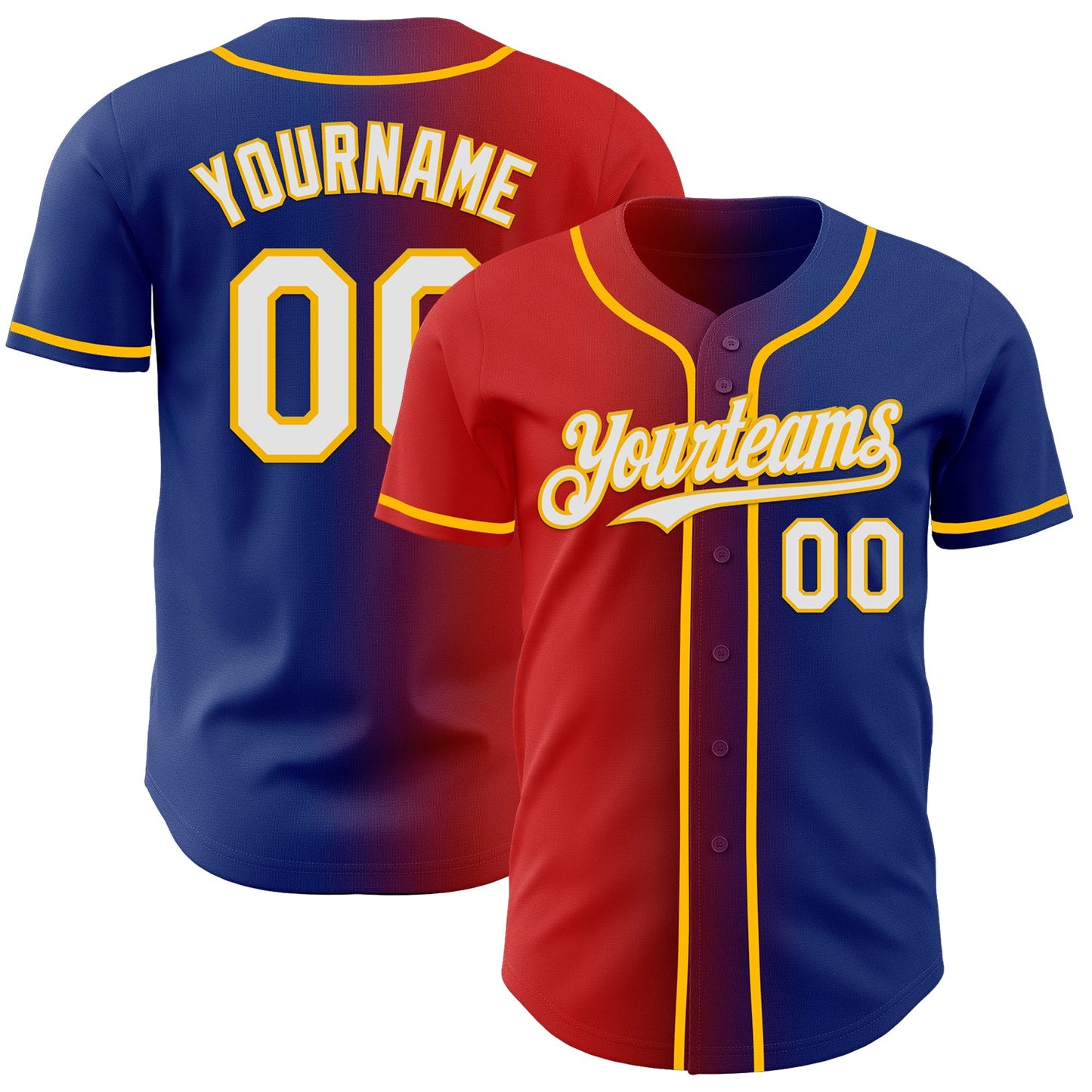 Custom Royal White Red-Gold Authentic Gradient Fashion Baseball Jersey - Main View