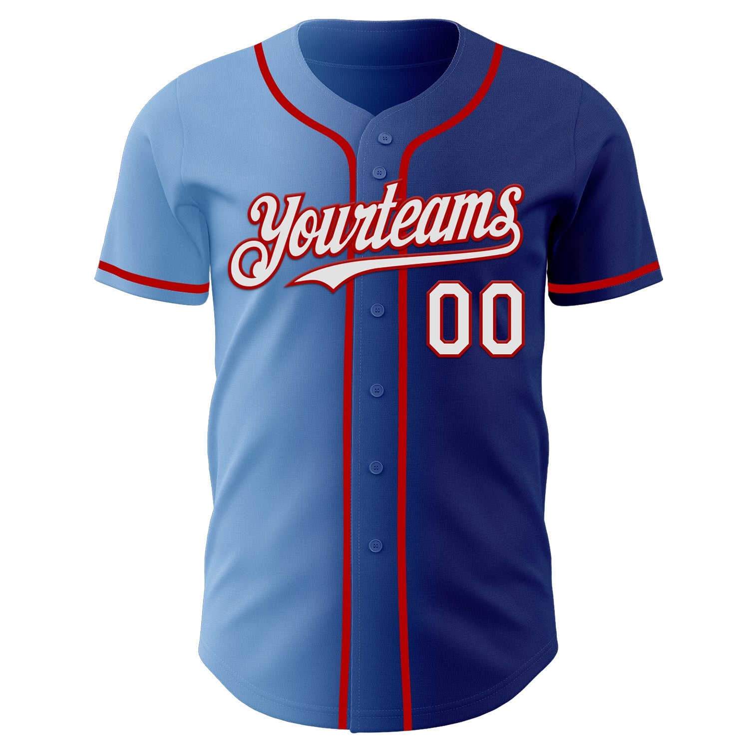 Custom Royal White Light Blue-Red Authentic Gradient Fashion Baseball Jersey view 2