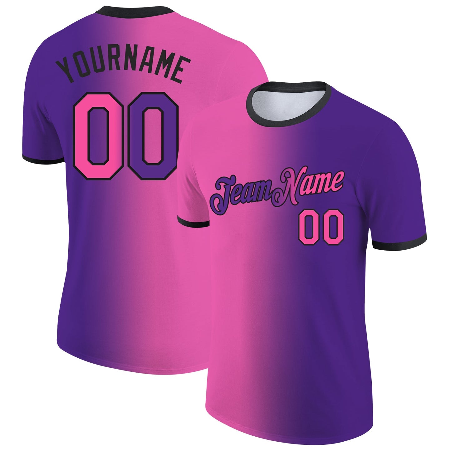 Custom Purple Pink-Black Gradient Fashion Performance T-Shirt - Main View