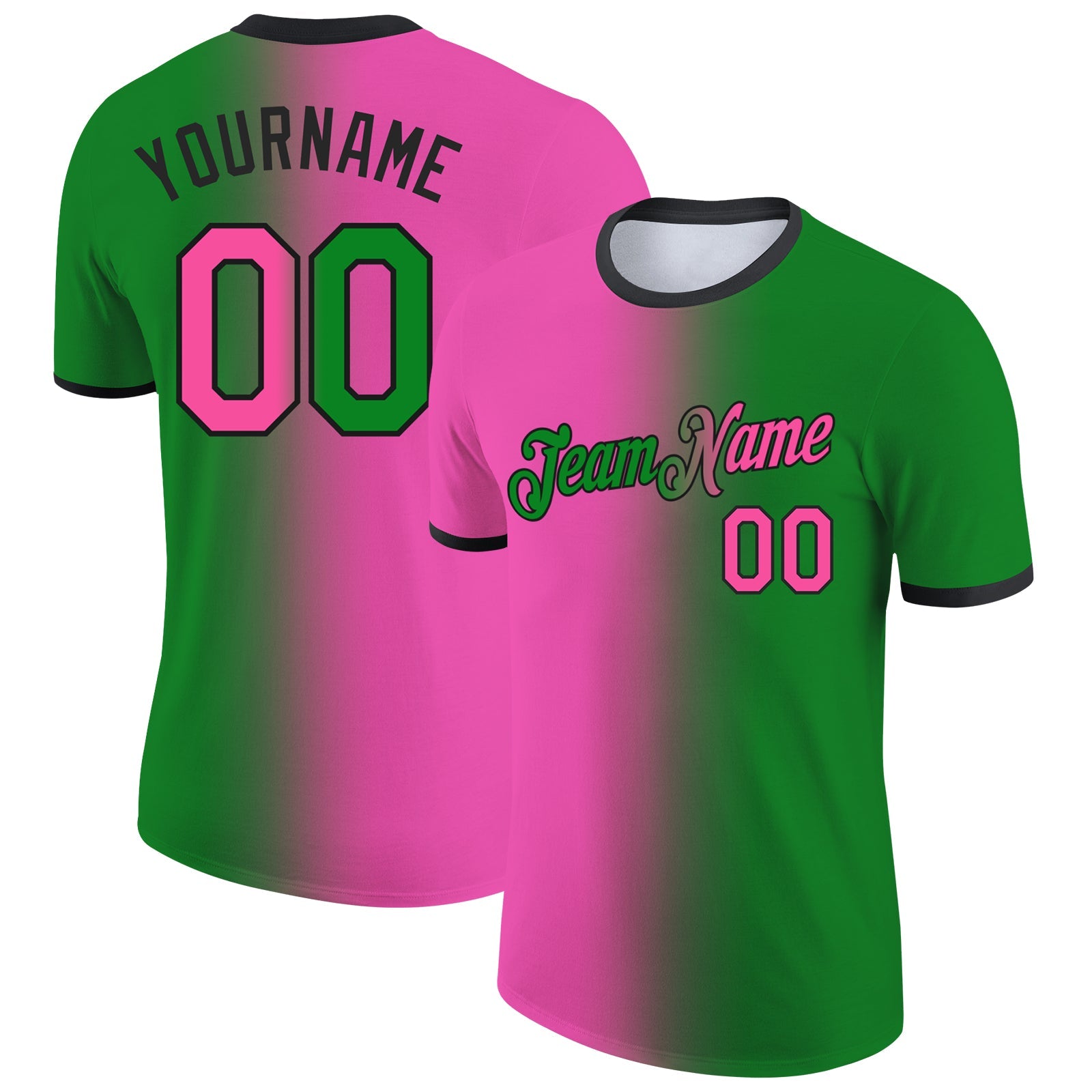Custom Grass Green Pink-Black Gradient Fashion Performance T-Shirt - Main View