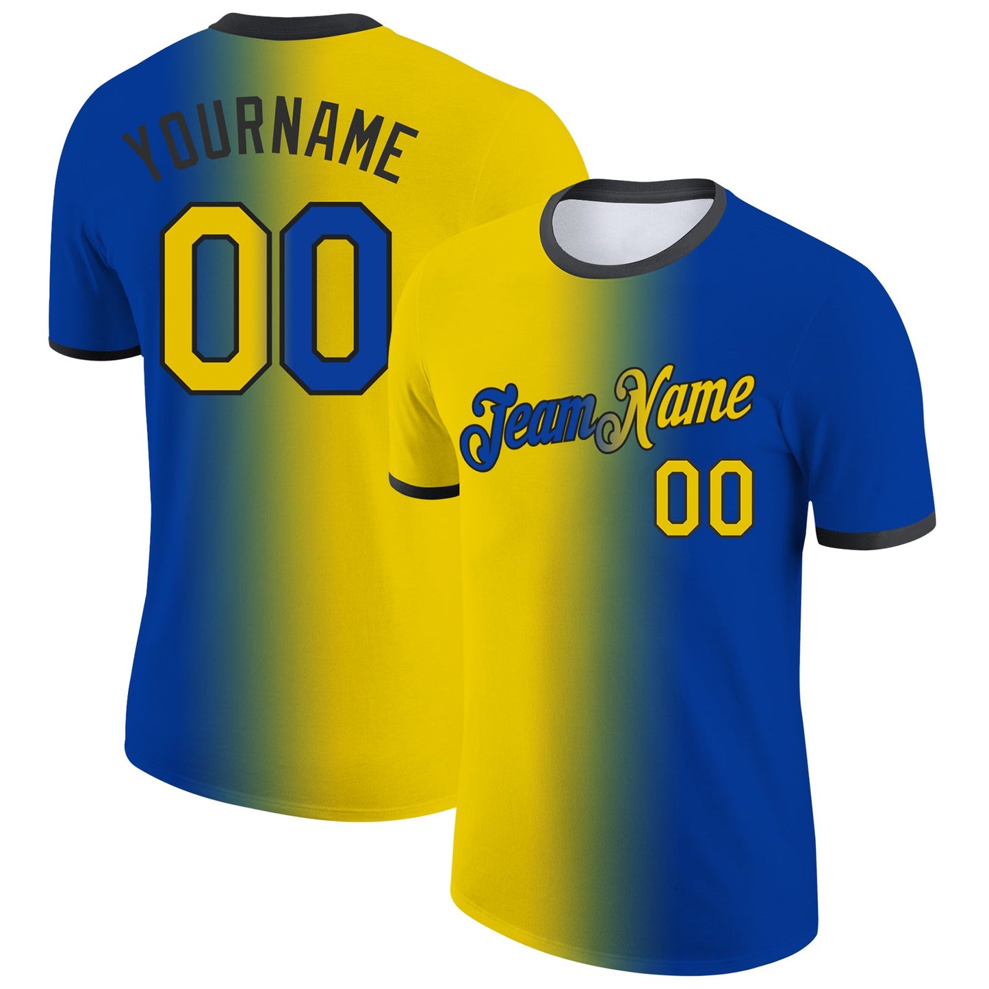Custom Royal Yellow-Black Gradient Fashion Performance T-Shirt - Main View