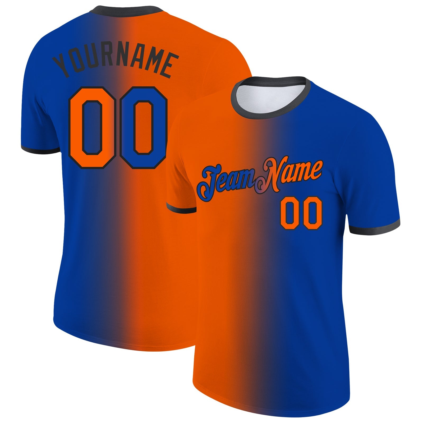 Custom Royal Orange-Black Gradient Fashion Performance T-Shirt - Main View