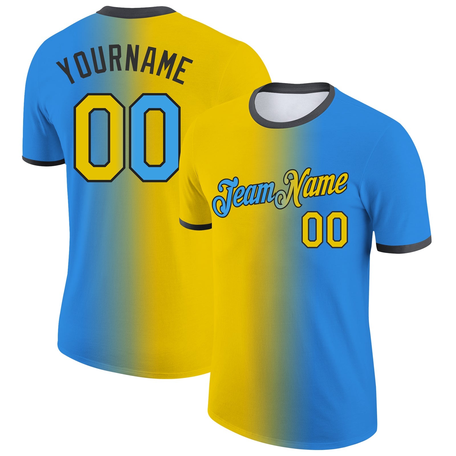 Custom Powder Blue Yellow-Black Gradient Fashion Performance T-Shirt - Main View