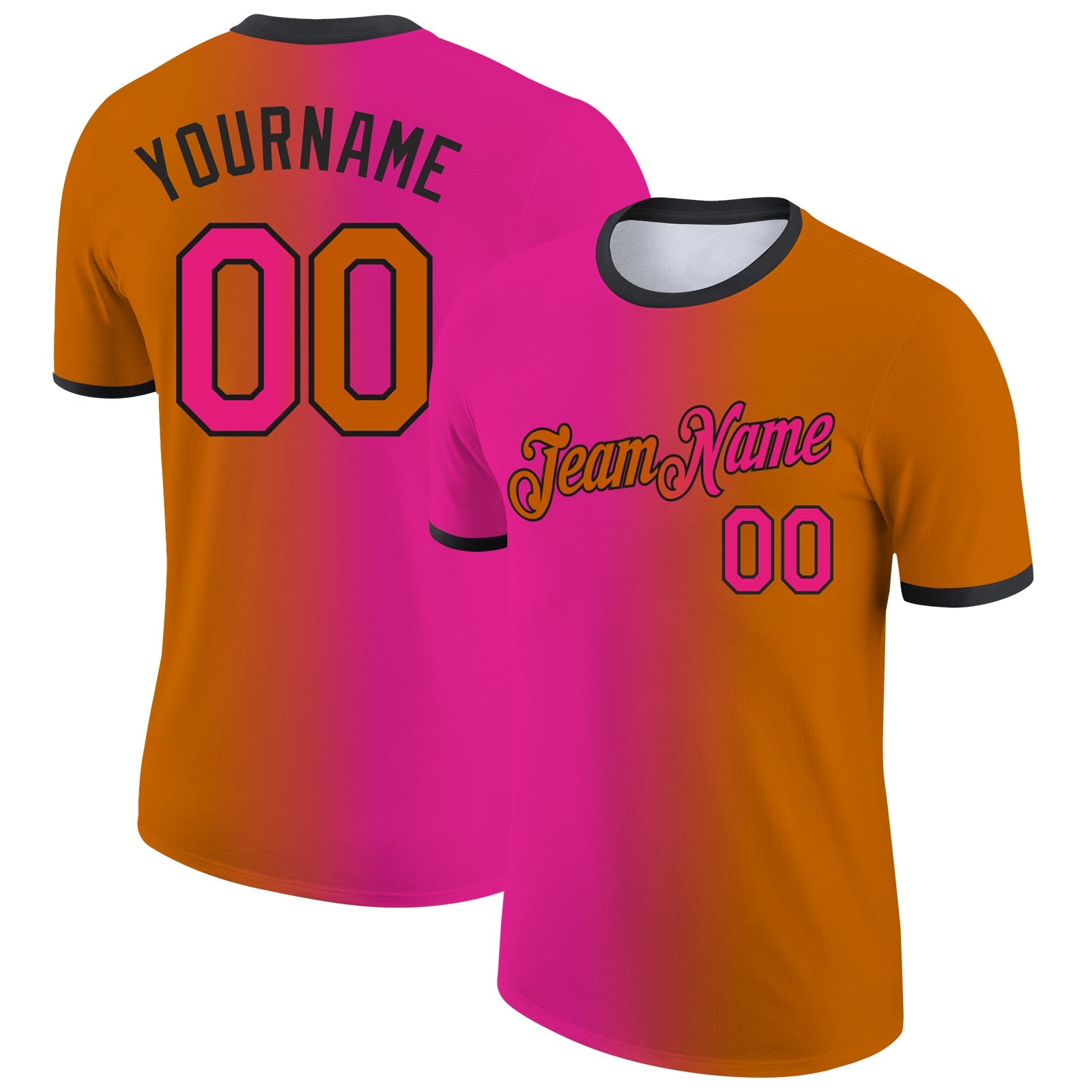 Custom Texas Orange Hot Pink-Black Gradient Fashion Performance T-Shirt - Main View