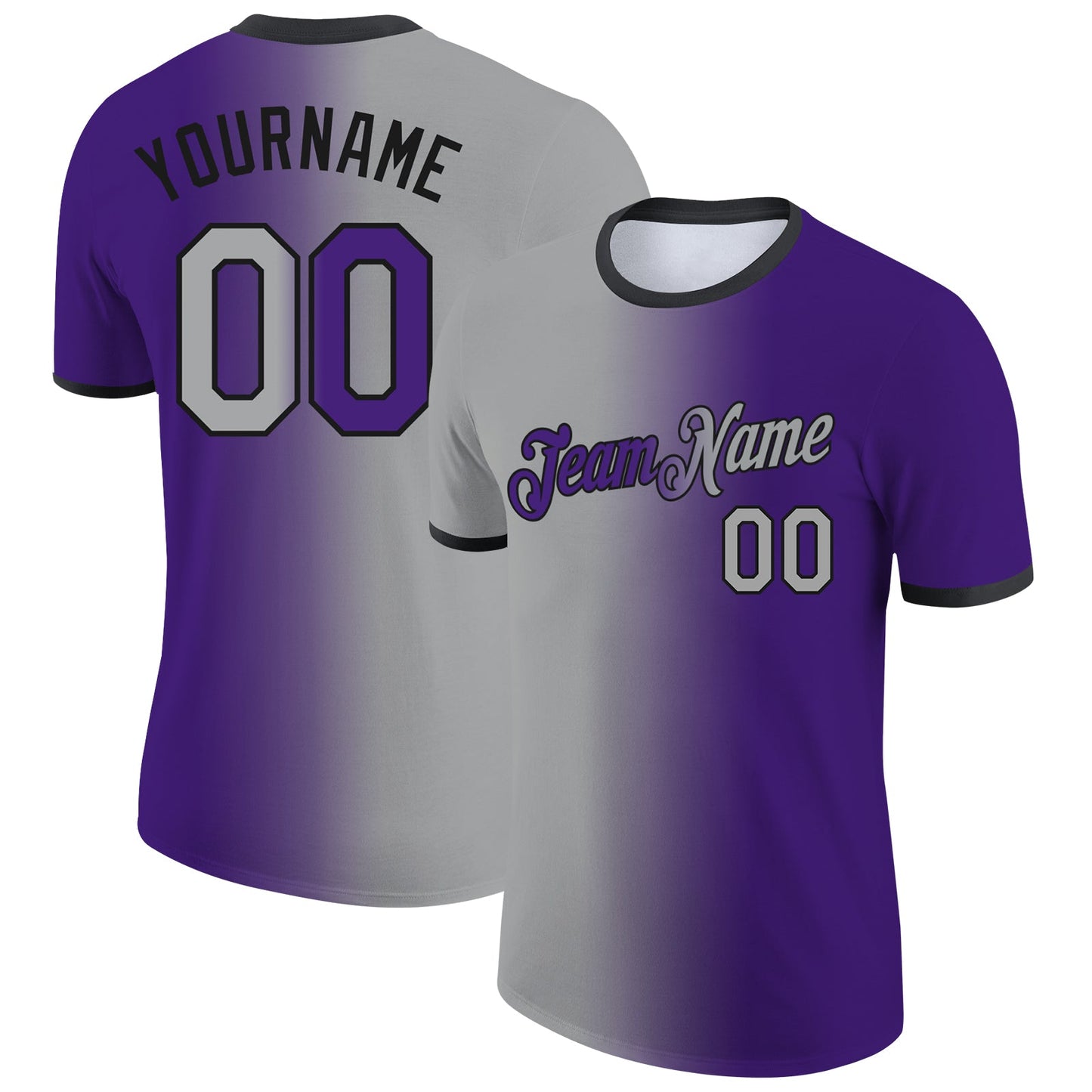 Custom Purple Gray-Black Gradient Fashion Performance T-Shirt - Main View