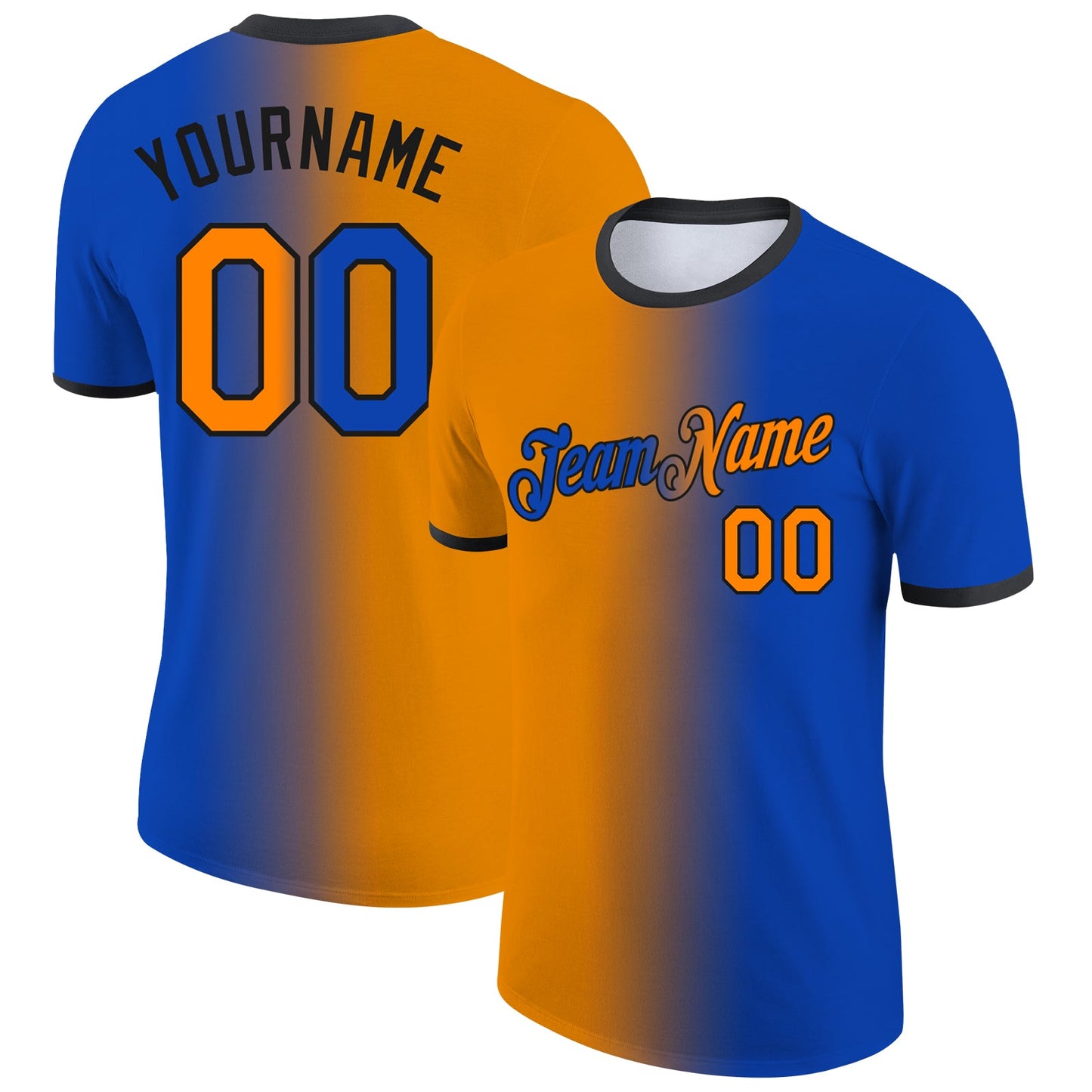 Custom Thunder Blue Bay Orange-Black Gradient Fashion Performance T-Shirt - Main View