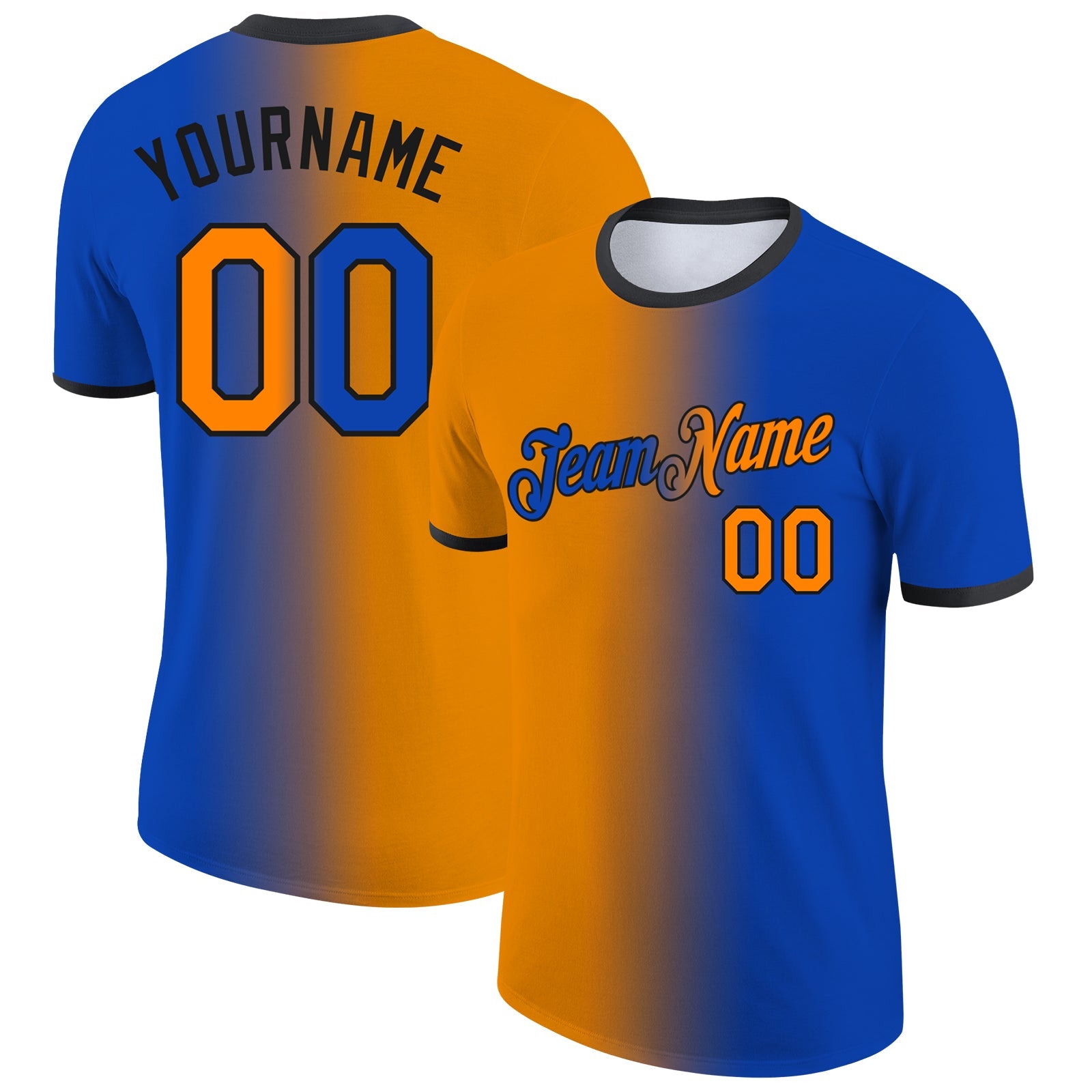 Custom Thunder Blue Bay Orange-Black Gradient Fashion Performance T-Shirt - Main View