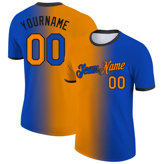 Custom Thunder Blue Bay Orange-Black Gradient Fashion Performance T-Shirt - Main View