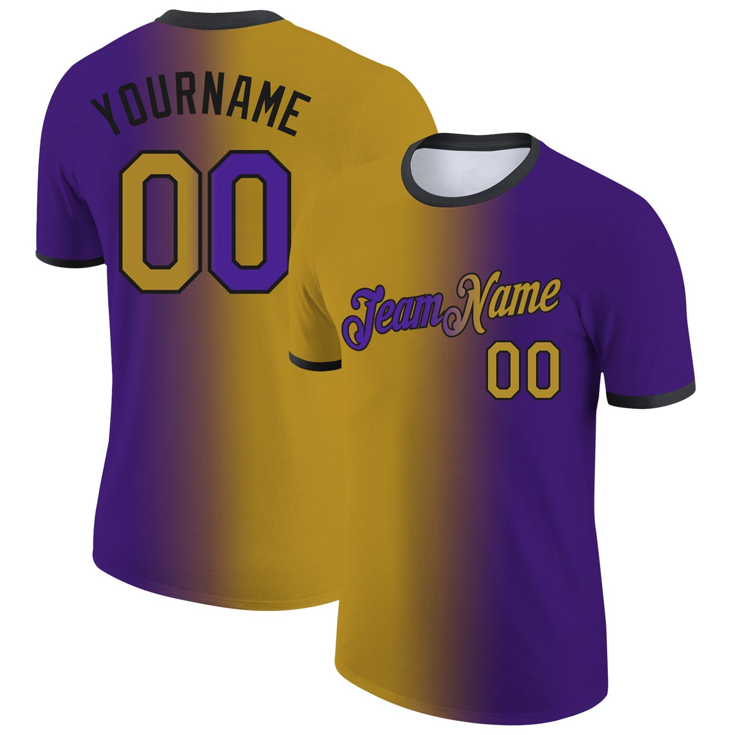 Custom Purple Old Gold-Black Gradient Fashion Performance T-Shirt - Main View