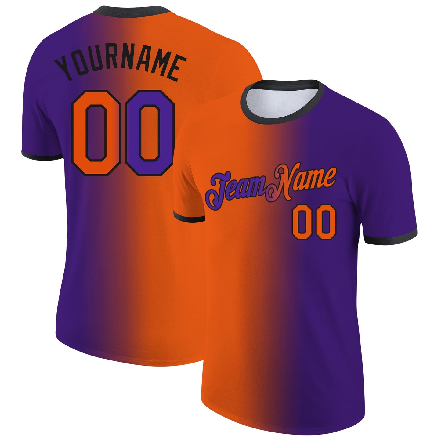 Custom Purple Orange-Black Gradient Fashion Performance T-Shirt - Main View