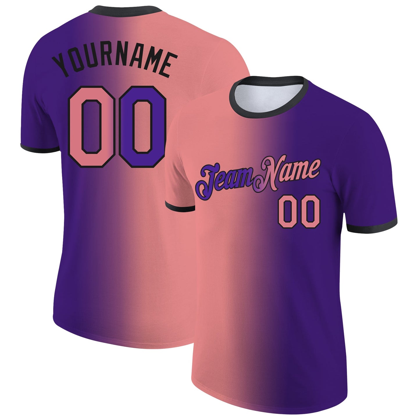 Custom Purple Medium Pink-Black Gradient Fashion Performance T-Shirt - Main View
