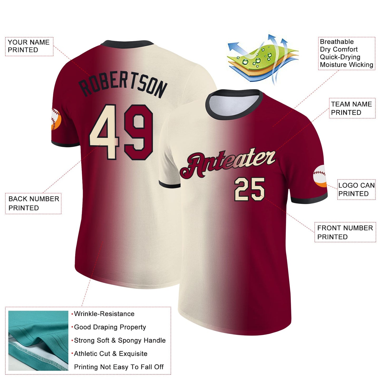 Custom Maroon Cream-Black Gradient Fashion Performance T-Shirt view 2